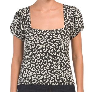 Free People No Type Puff Sleeve Leopard Tee